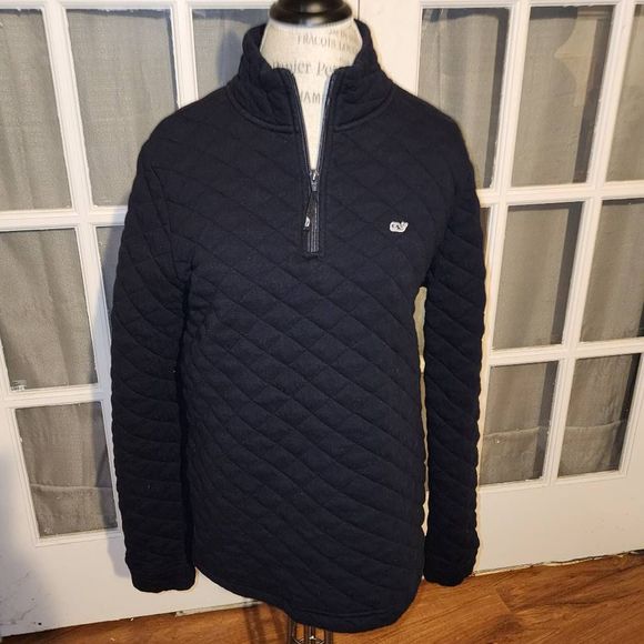 Vineyard Vines Sweaters - Vineyard Vines Womens Black Quilted 1/4 Zip Pullover Popover Medium